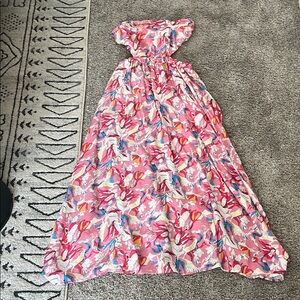 Petal and pup midi floral pattern pink dress